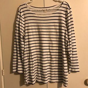 J. Crew Size L black and cream 3/4 sleeve top